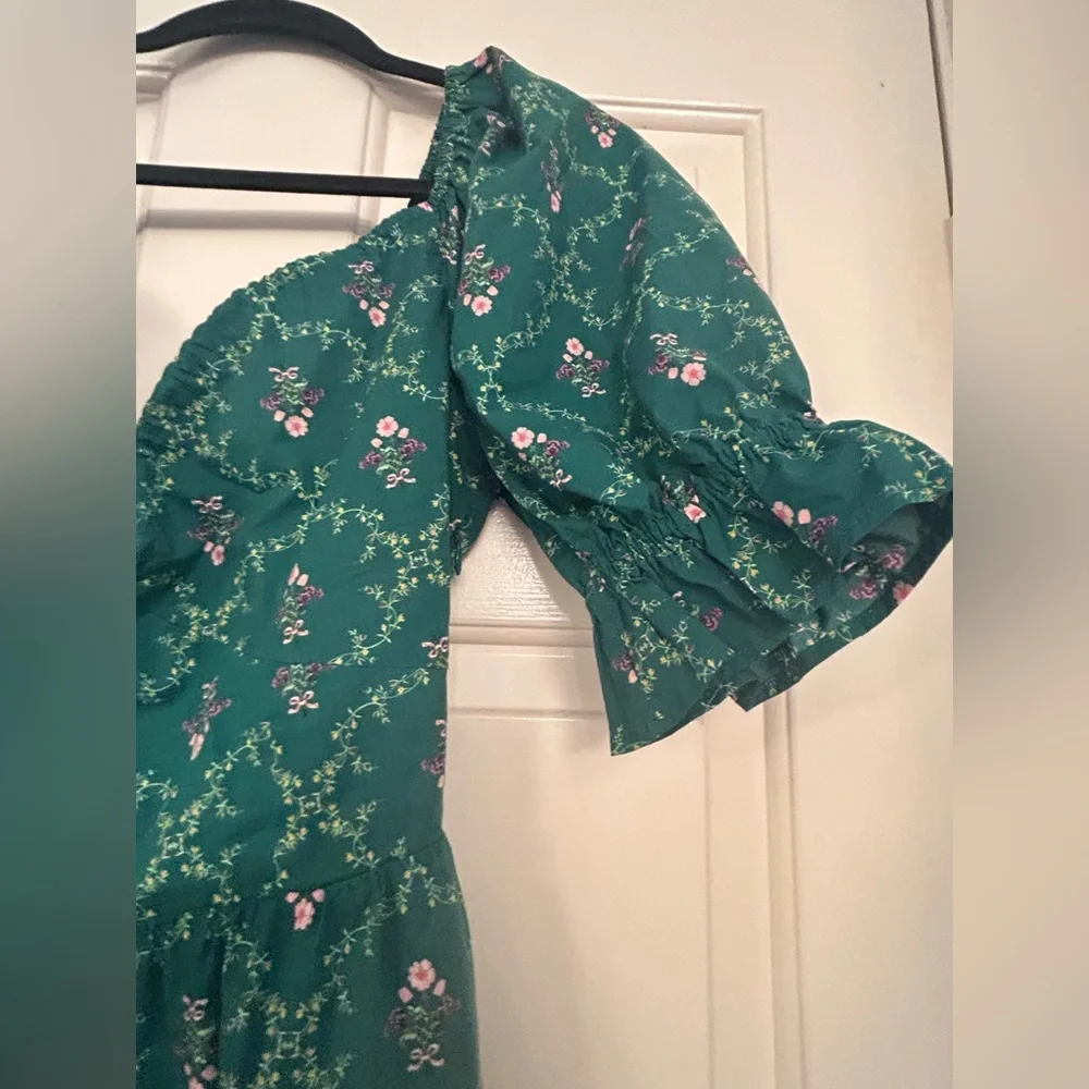 Hill House The Ophelia midi pocketed dress in Emerald Trellis print Small *FLAW - Picture 4 of 13